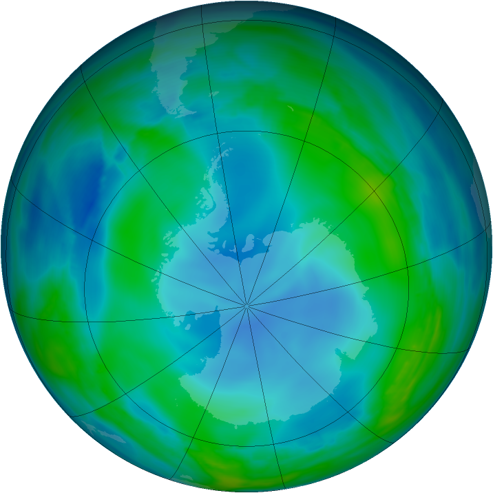 Antarctic ozone map for 29 May 2007